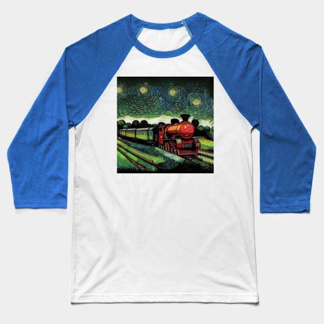 Starry Night Wizarding Express Train Baseball T-Shirt by Grassroots Green